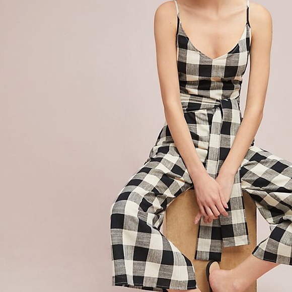 anthropologie gingham jumpsuit